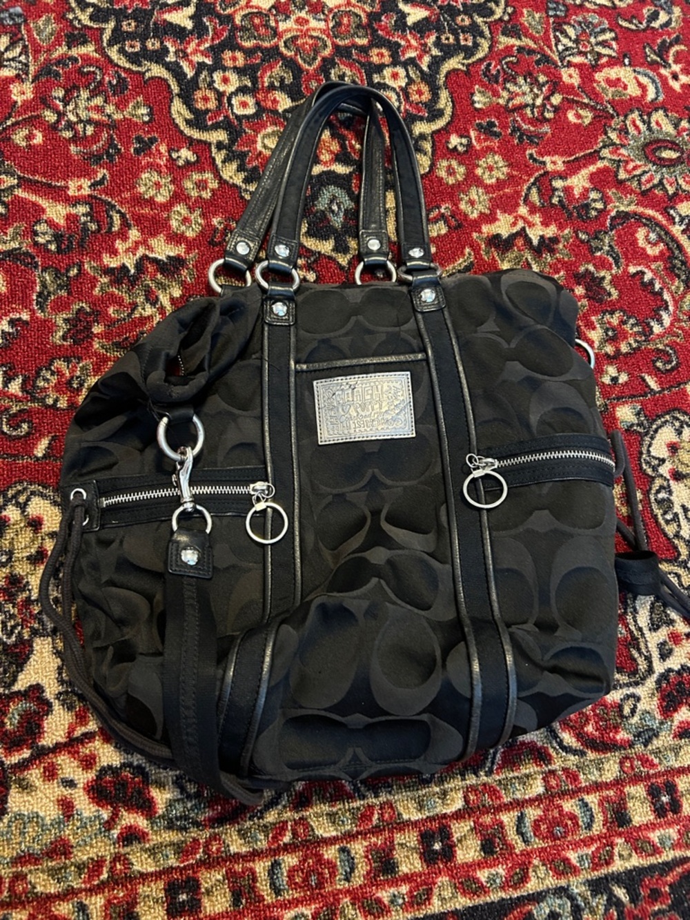 Coach Black Signature Tote with Silver Hardware